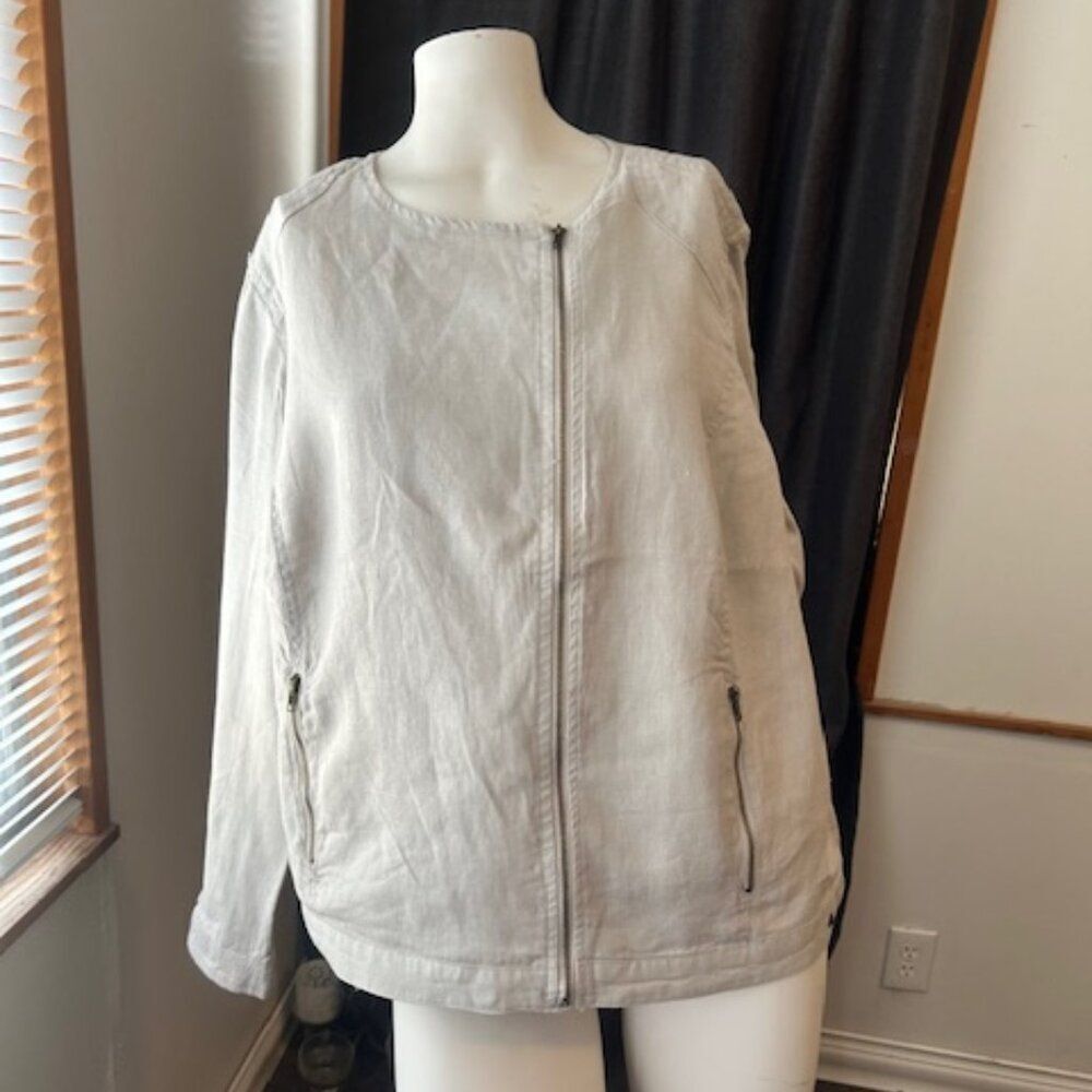Premise Stone Beige Linen Front Zip/Pockets & sleeves Moto blazer, size 1X